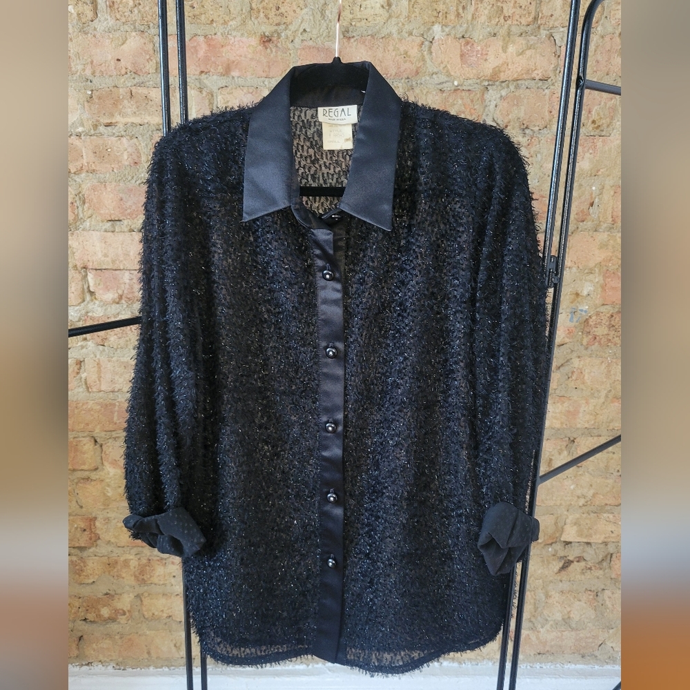 π¦ββ¬ Vintage Regal Sparkle Textured Button Down - Satin Collar - Made in USA